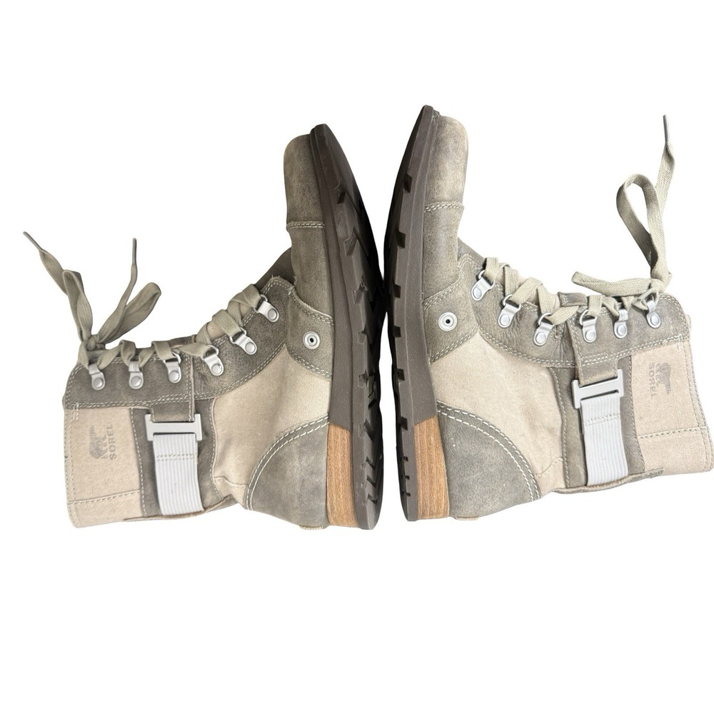 Sorel Boots Women 9 Major Carly Leather and Canvas Combat Lace Up Military Brown